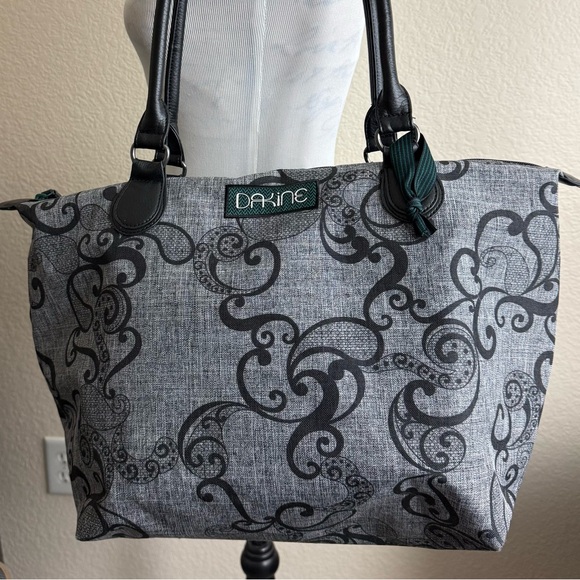 Dakine Tote Bag Gray Green Canvas Paisley Floral Packable Shoulder Bag - Picture 8 of 13